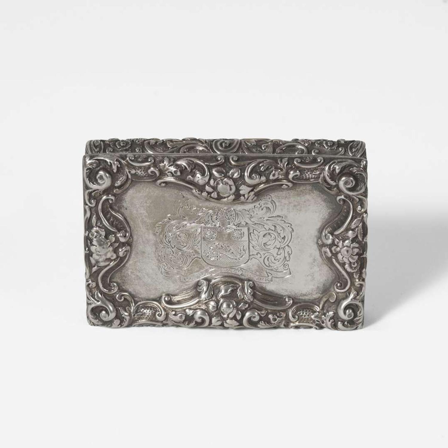 A group of five assorted sterling silver and silver-mounted boxes Various English and Continental makers, various dates ranging 1806-1924