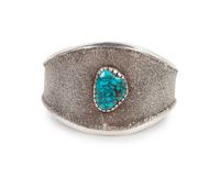 Tufa Cast Sterling Silver Cuff Bracelet, with Lone Mountain Turquoise