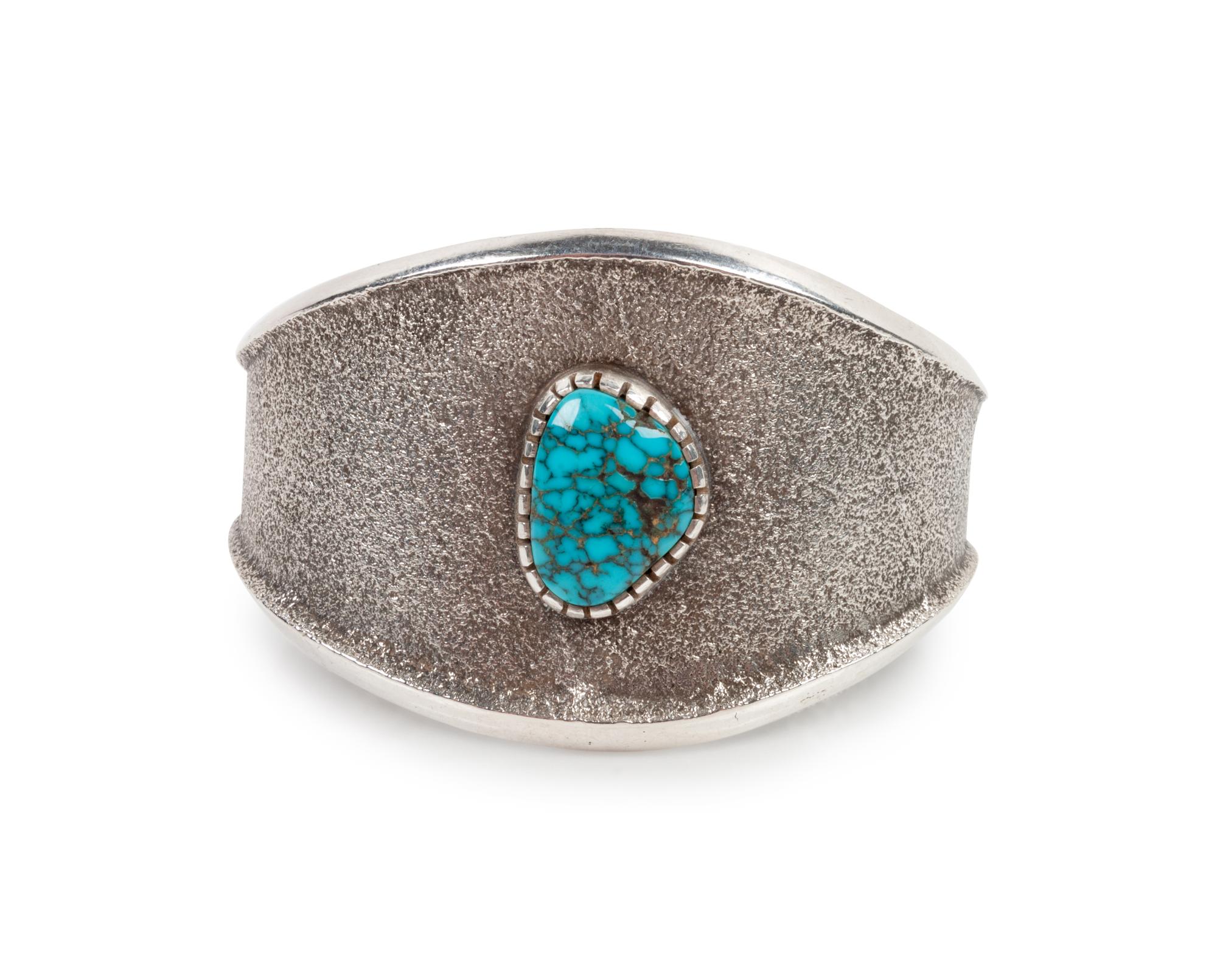 Tufa Cast Sterling Silver Cuff Bracelet, with Lone Mountain Turquoise