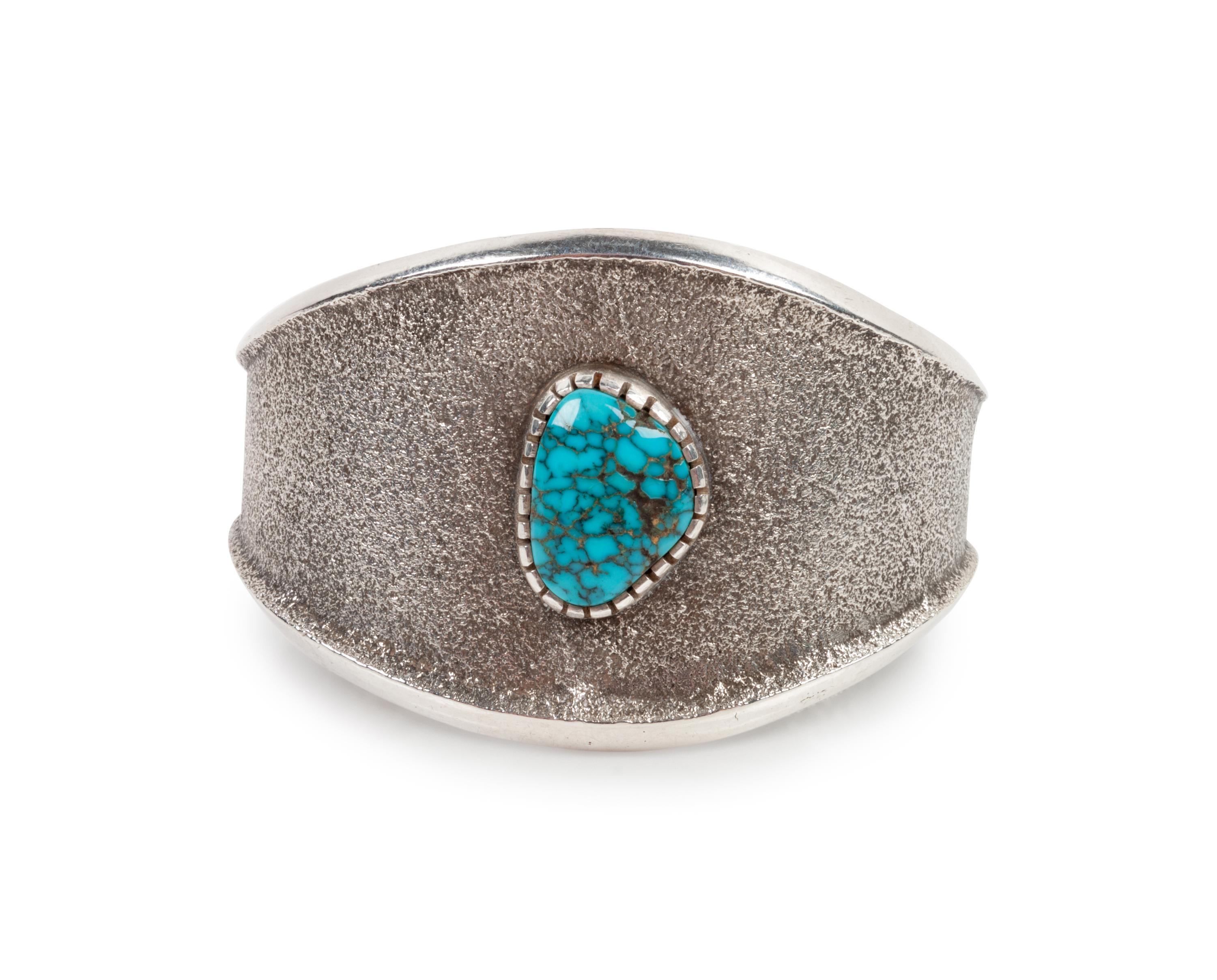 Tufa Cast Sterling Silver Cuff Bracelet, with Lone Mountain Turquoise