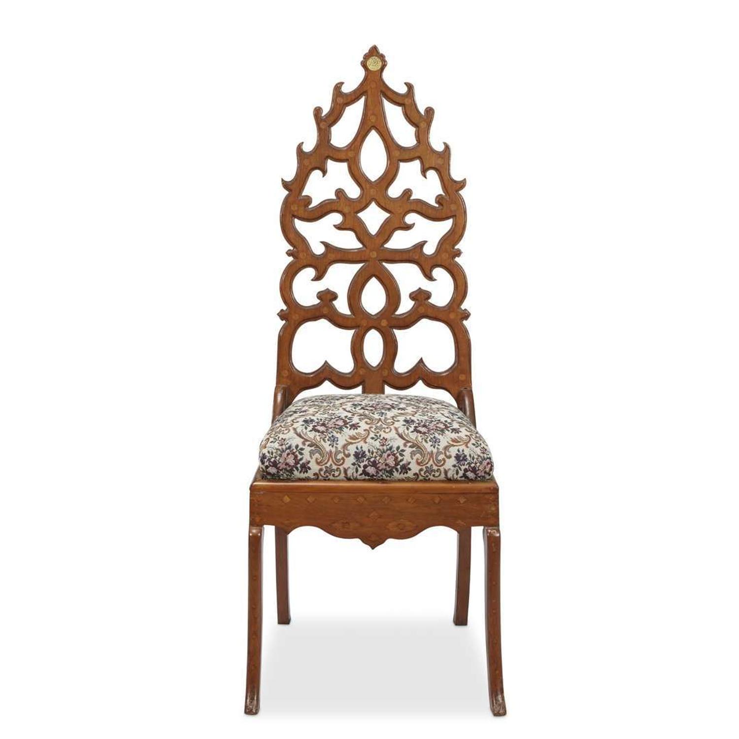 Gothic Revival inlaid walnut presentation hall chair Lancaster, PA area, mid-19th century