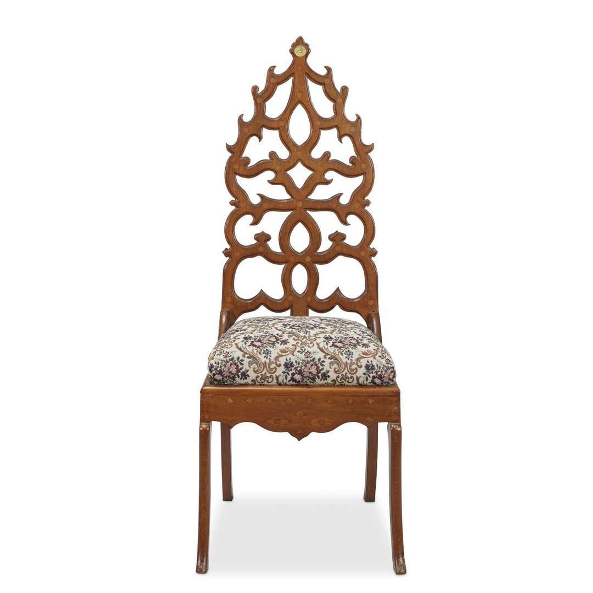 Gothic Revival inlaid walnut presentation hall chair Lancaster, PA area, mid-19th century