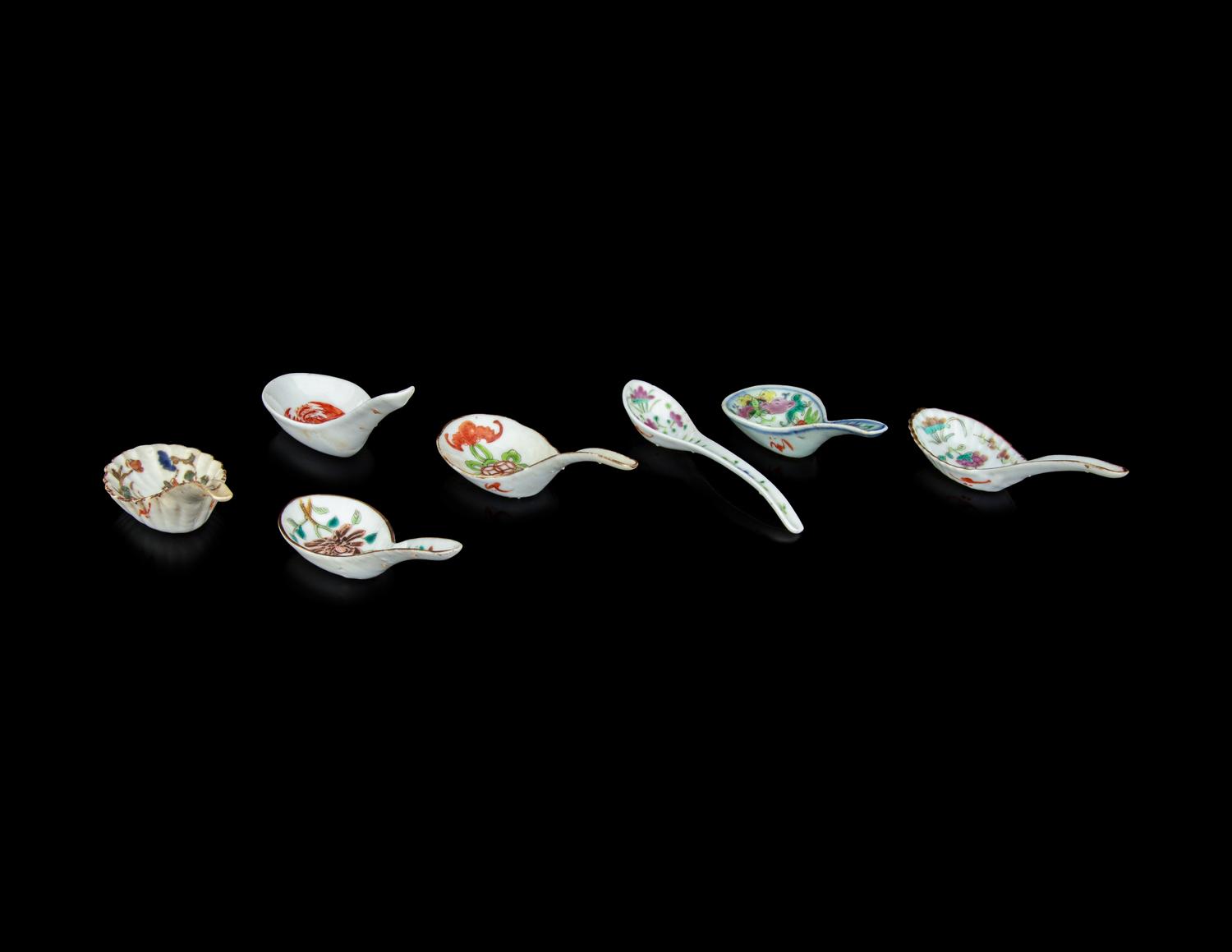 Seven Chinese Famille Rose Porcelain Spoons