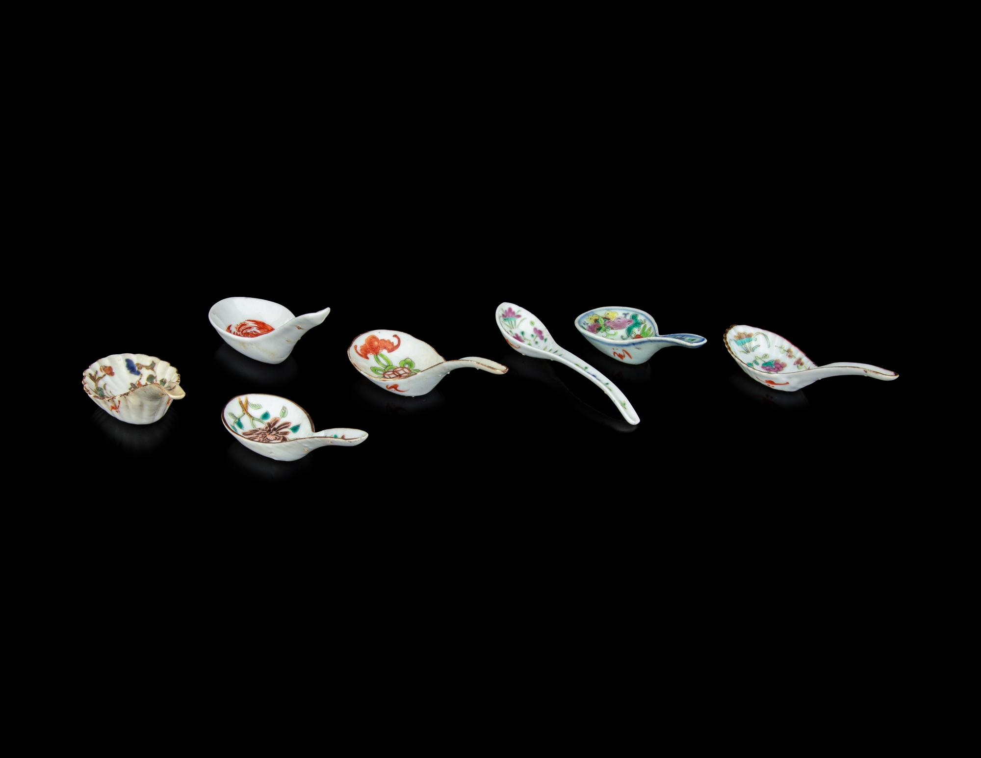 Seven Chinese Famille Rose Porcelain Spoons