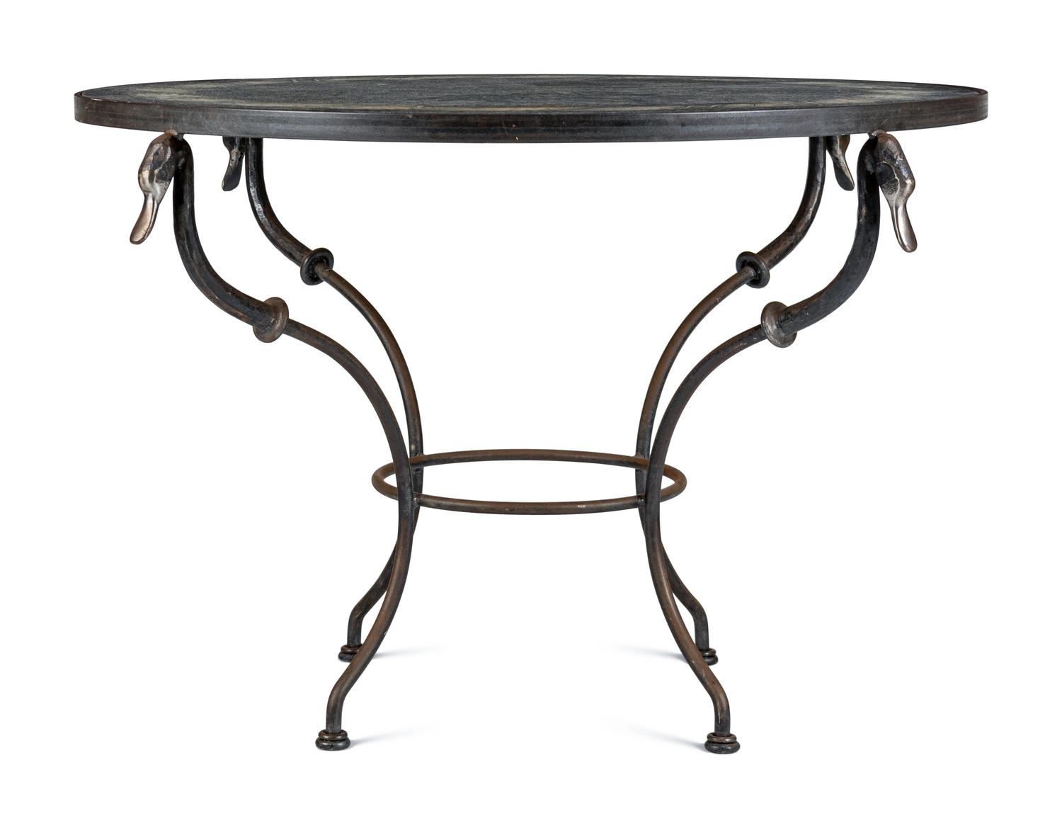 A Steel and Faux Scagliola-Painted Side Table