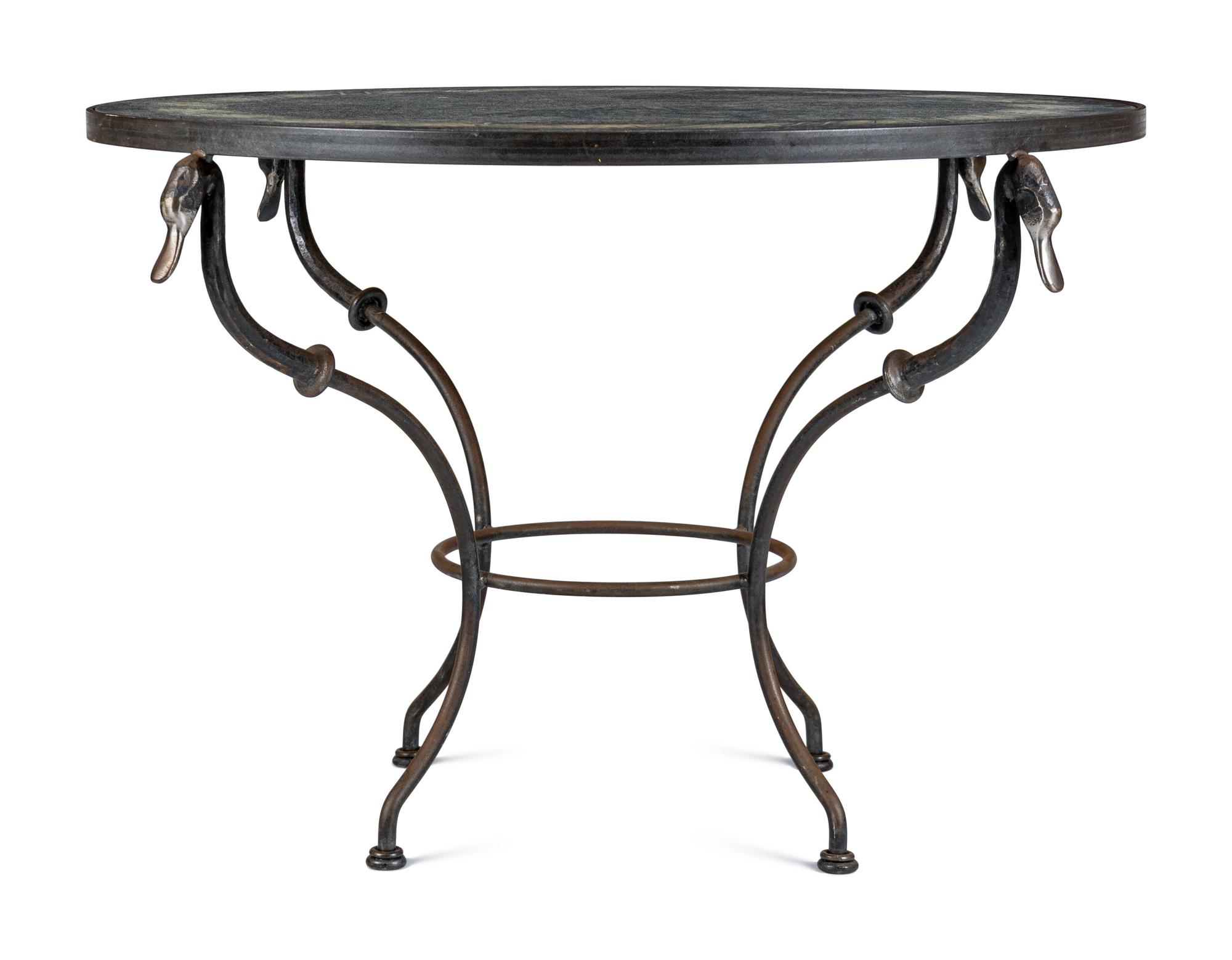 A Steel and Faux Scagliola-Painted Side Table