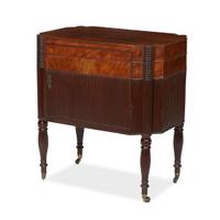 Federal carved and turned mahogany cellarette Attributed to Joseph Rawson & Son, Providence, RI, circa 1800-1810