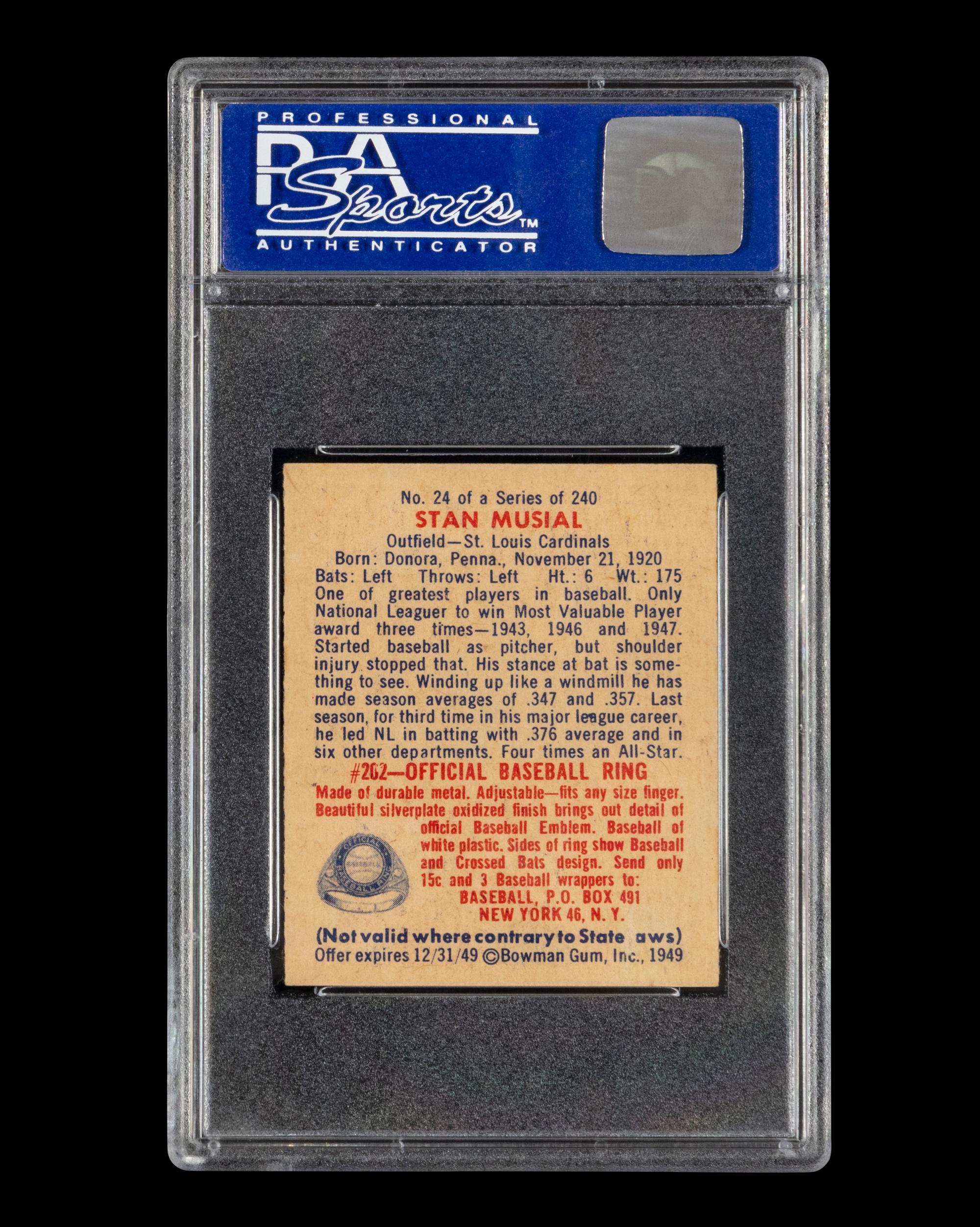 A 1949 Bowman Stan Musial Baseball Card No. 24 (PSA 7 NM)
