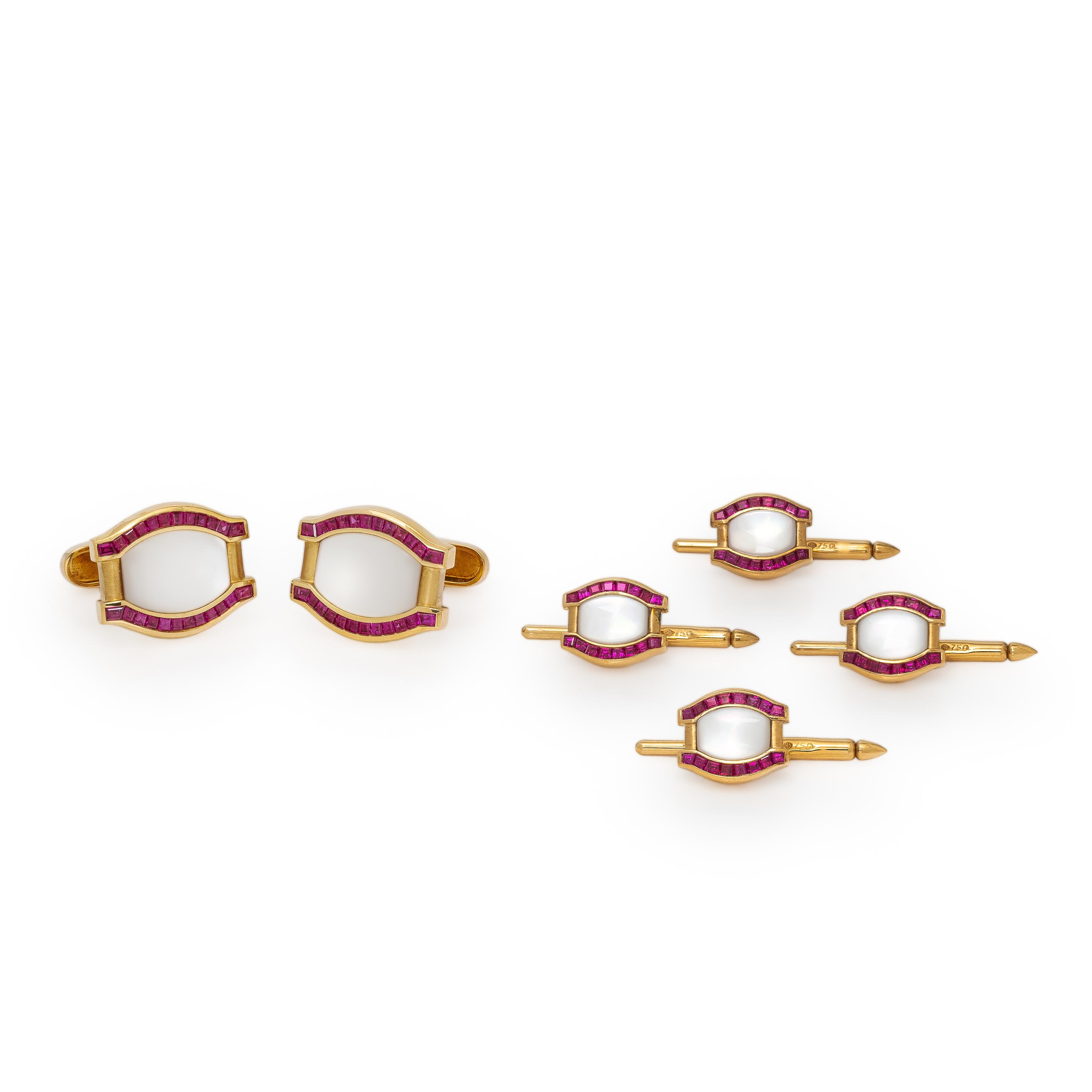 Asprey & Garrard, Yellow Gold, Ruby, and Mother-of-Pearl Dress Set