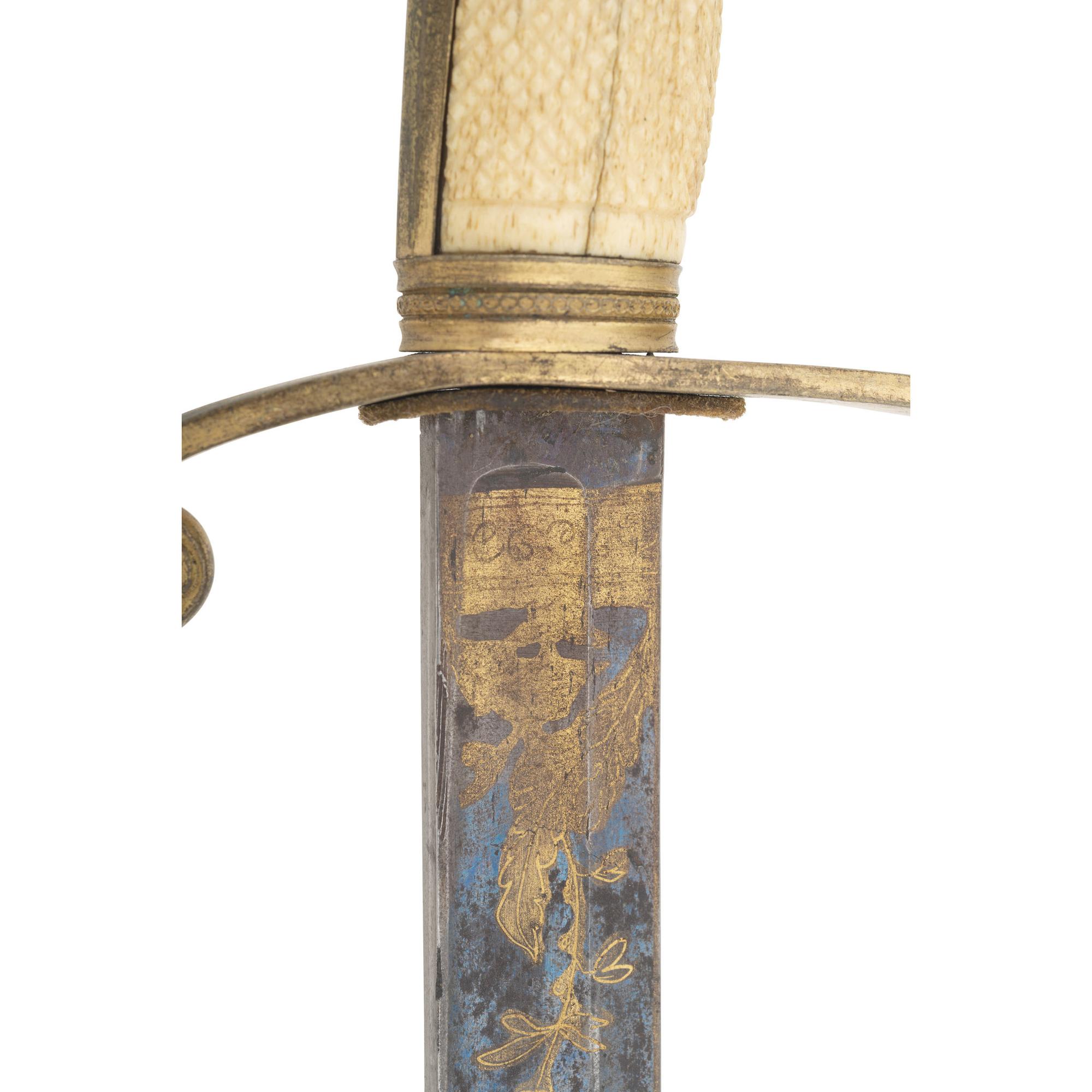 Mexican War Era Eagle Hilt US Militia Officers Sword with Blued & Gilt Blade