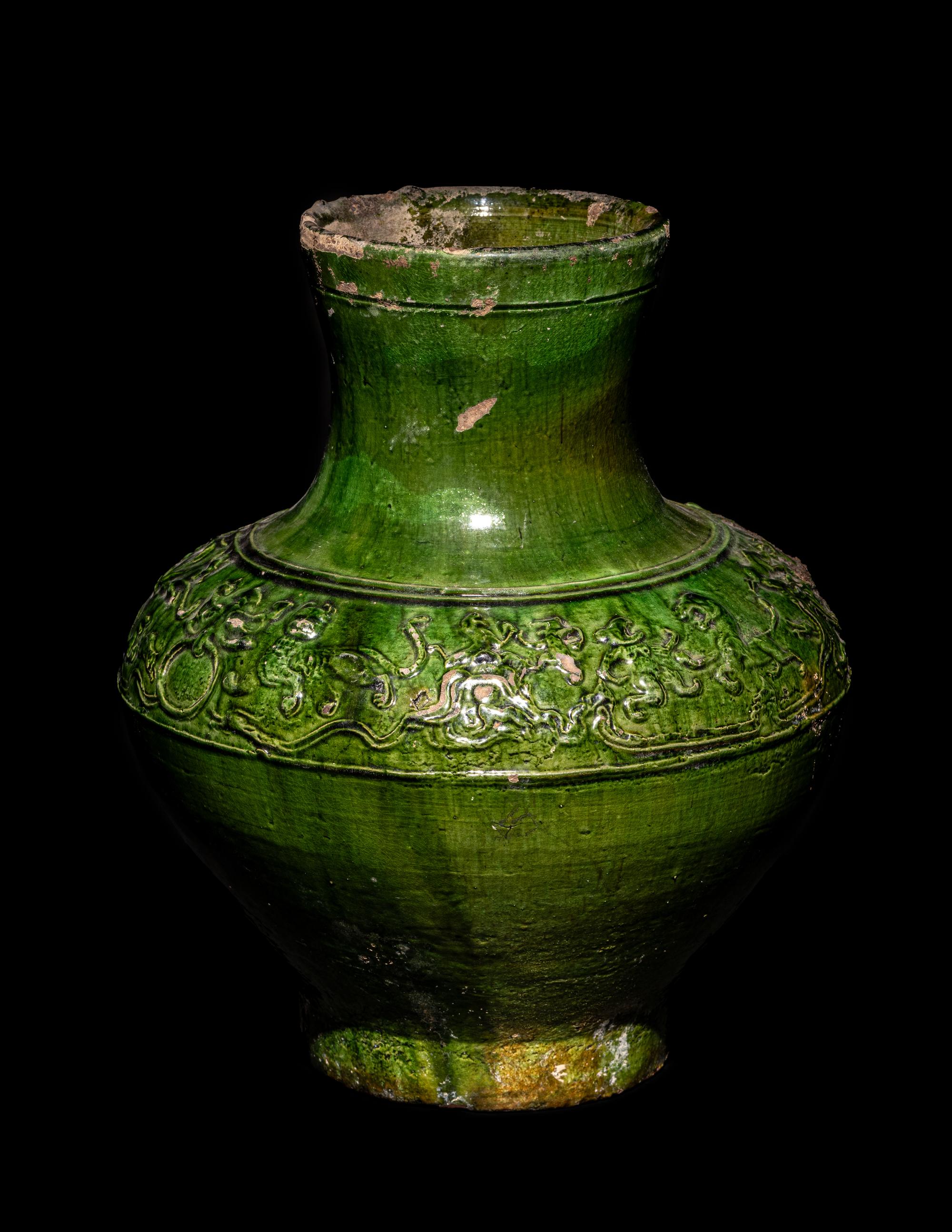 A Chinese Green Glazed Hu Vase
