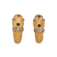YELLOW GOLD, DIAMOND AND GEMSTONE CHIMERA EARCLIPS