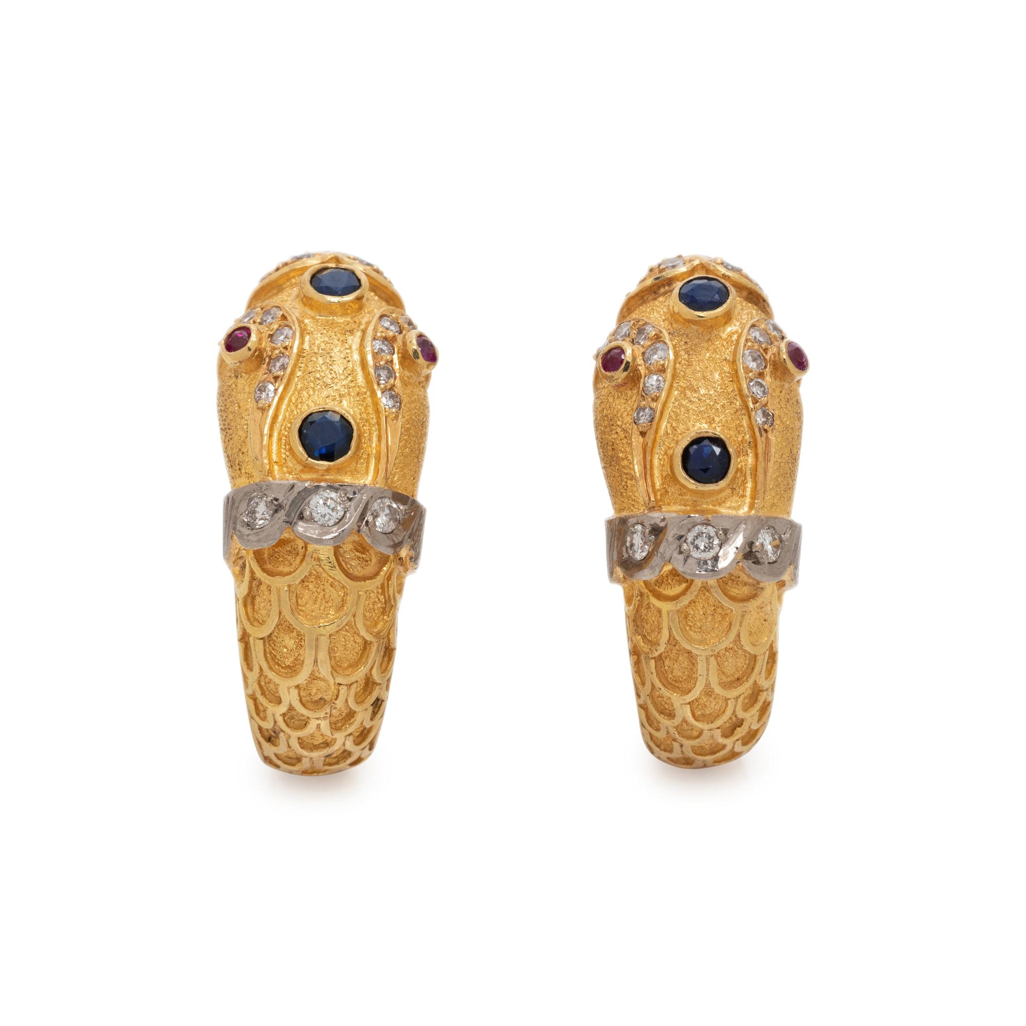 YELLOW GOLD, DIAMOND AND GEMSTONE CHIMERA EARCLIPS