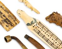 Alaskan Native Cribbage Board, Siberian Pipe, and Assorted Decorated Objects