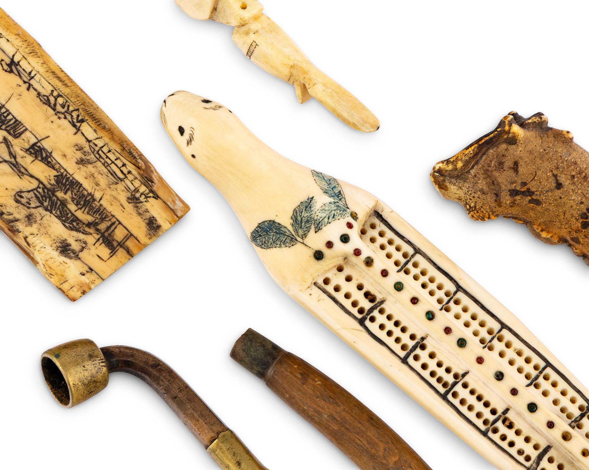 Alaskan Native Cribbage Board, Siberian Pipe, and Assorted Decorated Objects