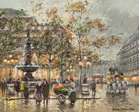 Antoine Blanchard, (French, 1910-1988), Place du Palais Royal et Comedie Francaise