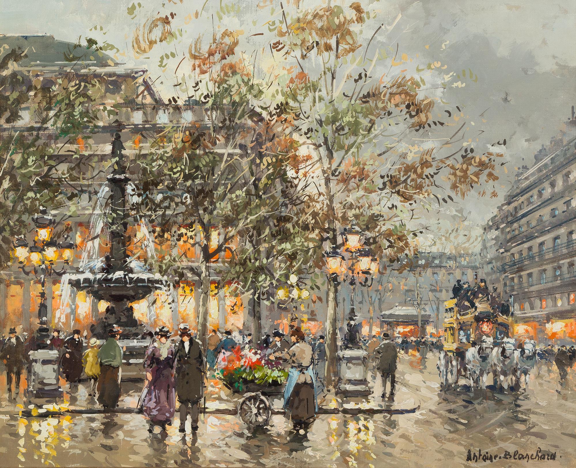 Antoine Blanchard, (French, 1910-1988), Place du Palais Royal et Comedie Francaise