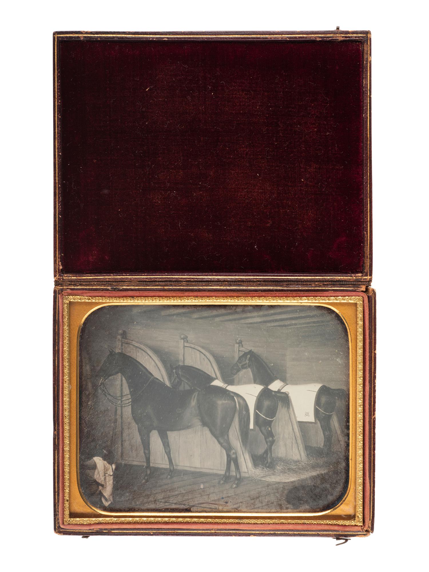 [EARLY PHOTOGRAPHY]. Half plate daguerreotype of an equestrian painting.