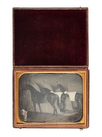 [EARLY PHOTOGRAPHY]. Half plate daguerreotype of an equestrian painting.