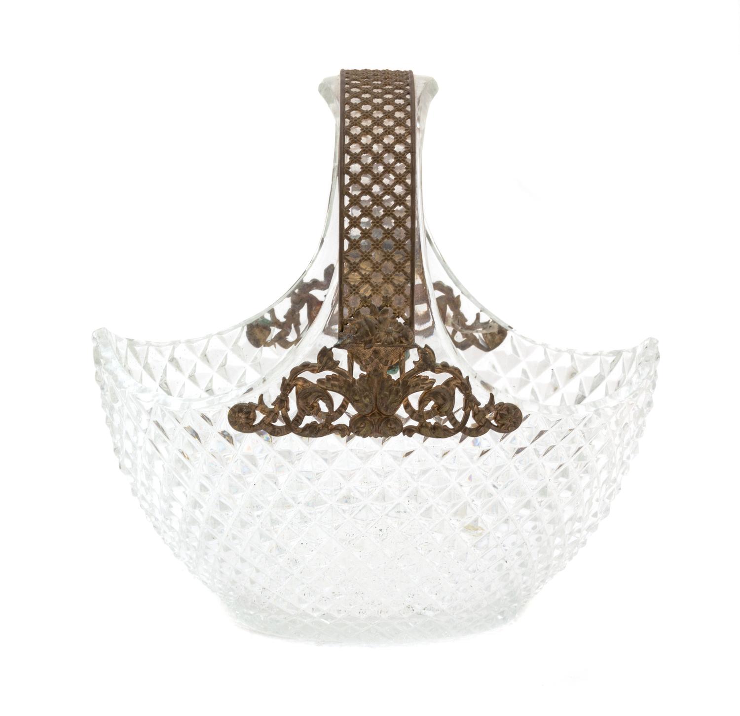 A French Cut Crystal Basket Height 7 1/2 inches x width 7 3/4 inches.