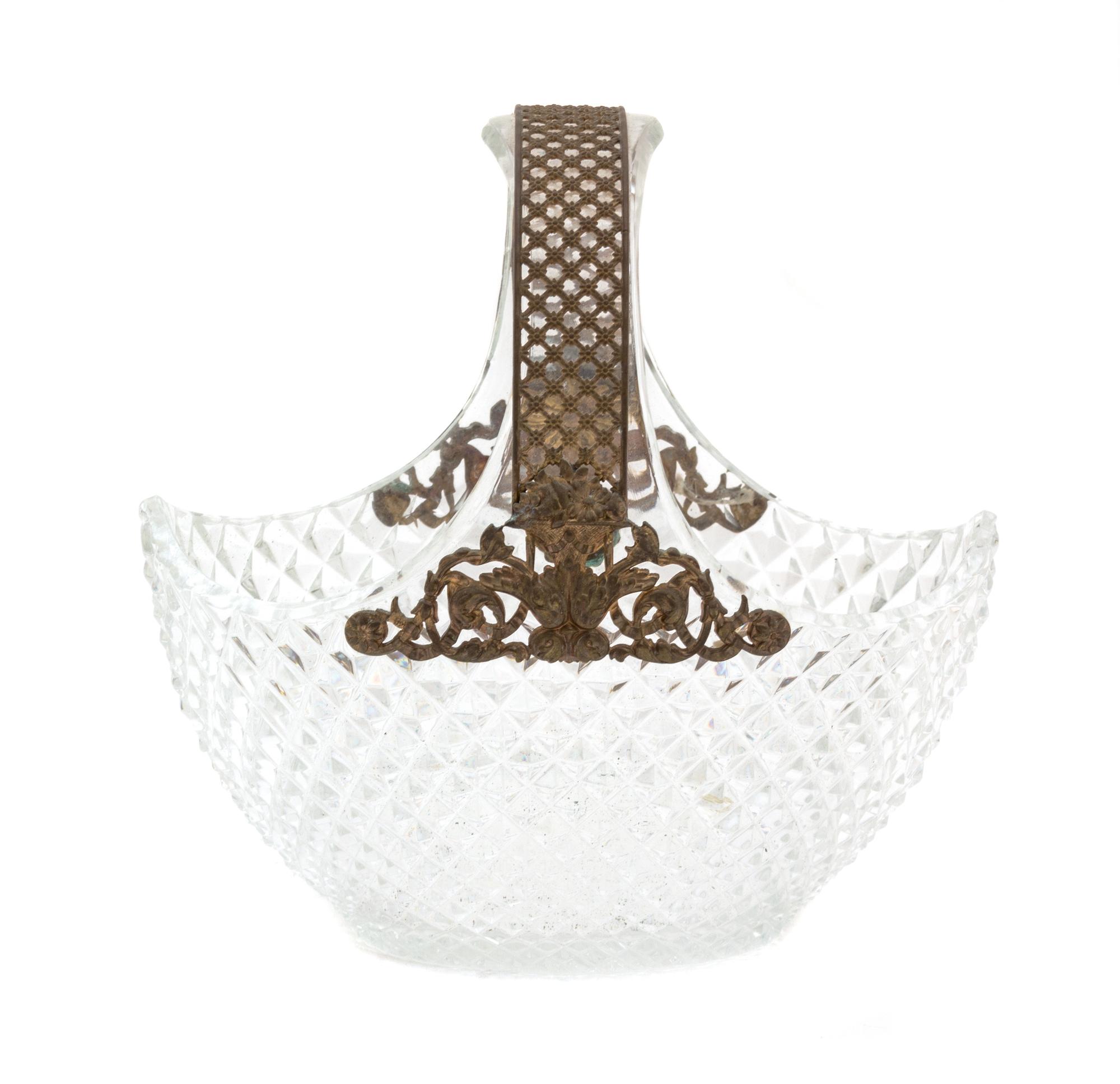 A French Cut Crystal Basket Height 7 1/2 inches x width 7 3/4 inches.