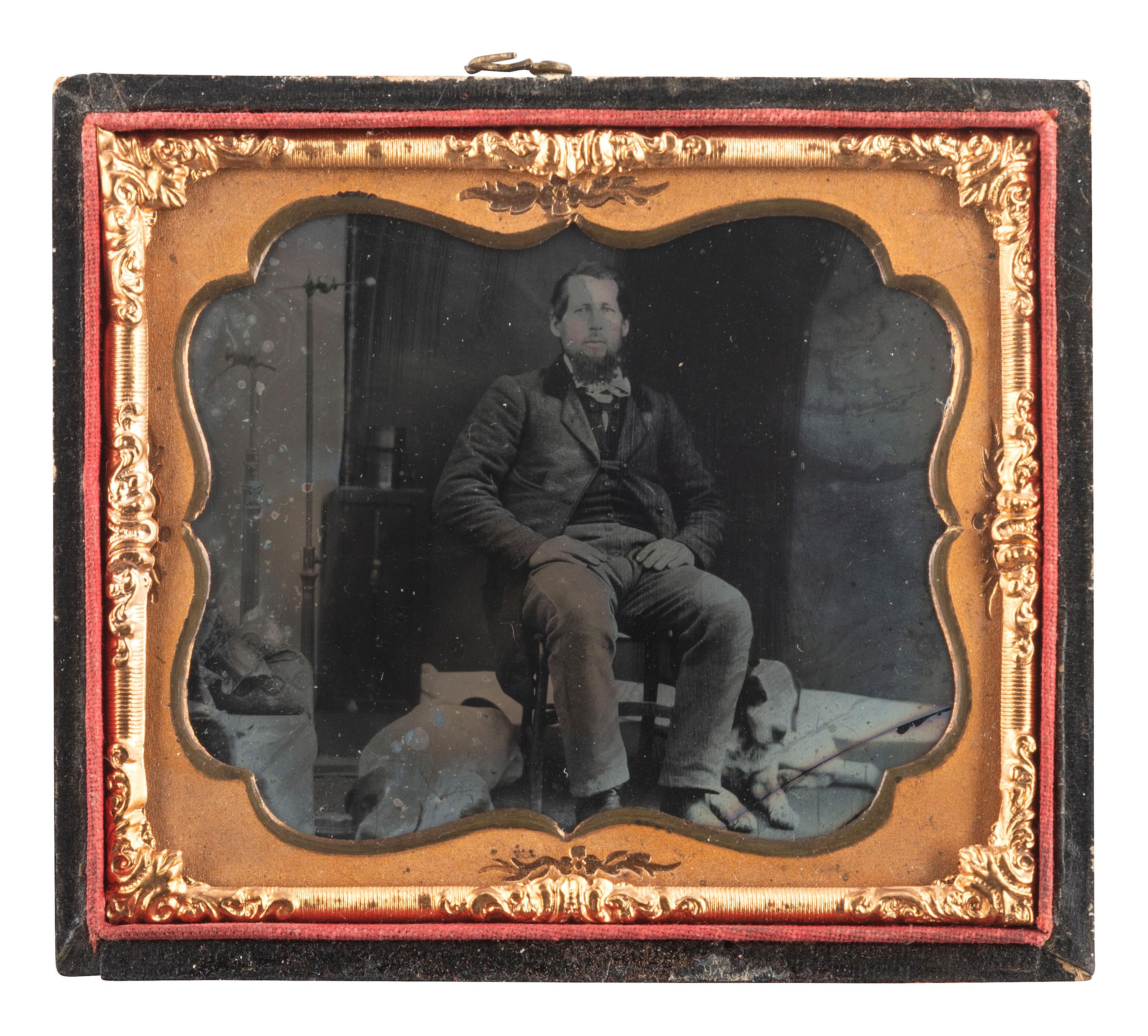 [EARLY PHOTOGRAPHY]. A trio of portraits featuring men with dogs, comprising:
