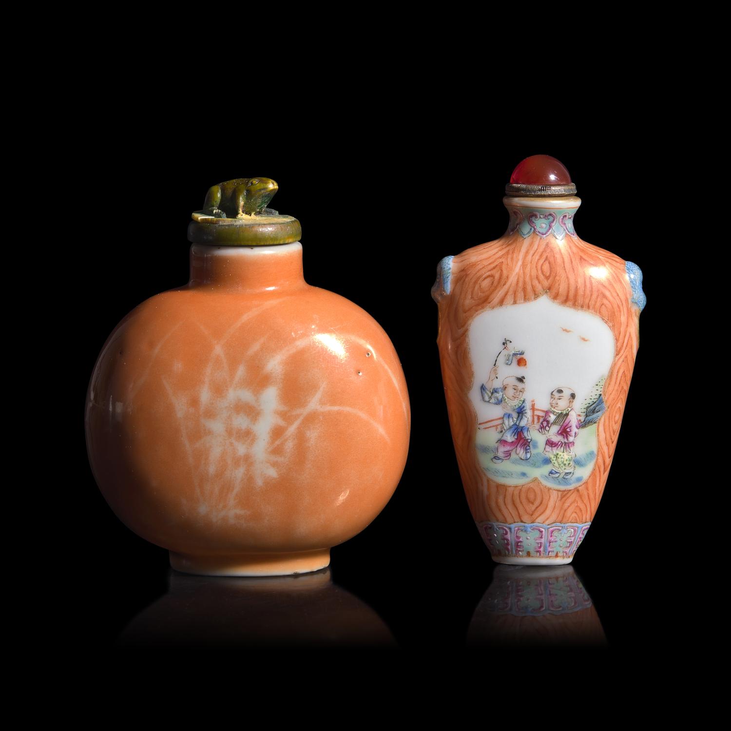 Two Chinese Enameled Porcelain Snuff Bottles