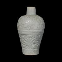 A Chinese Molded Qingbai Style Vase, Meiping 青白釉刻蓮紋梅瓶