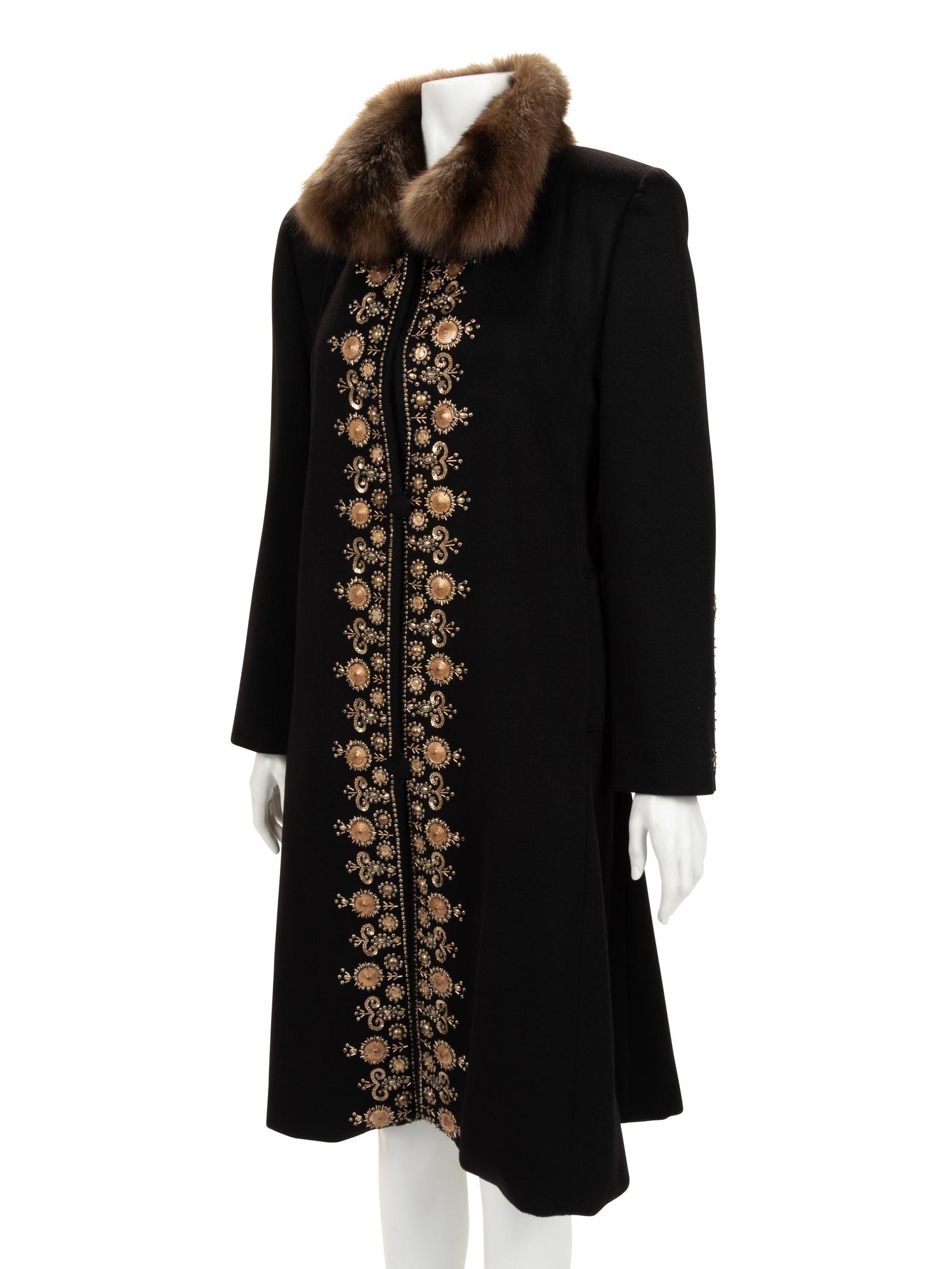 Oscar de la Renta Embellished Cashmere Coat with Fur Collar