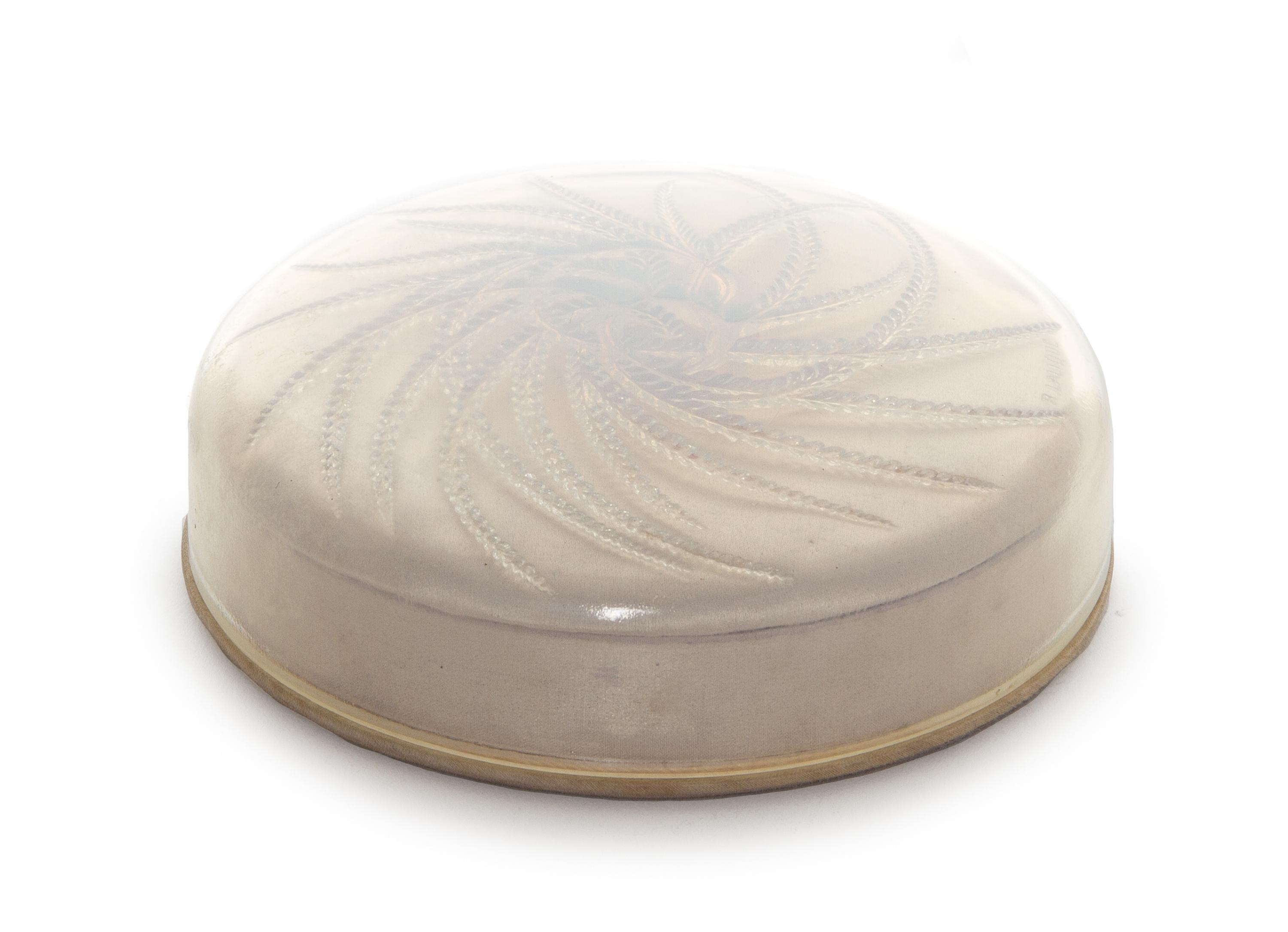 A Rene Lalique Molded Opalescent Glass Box Diameter 5 1/2 inches.