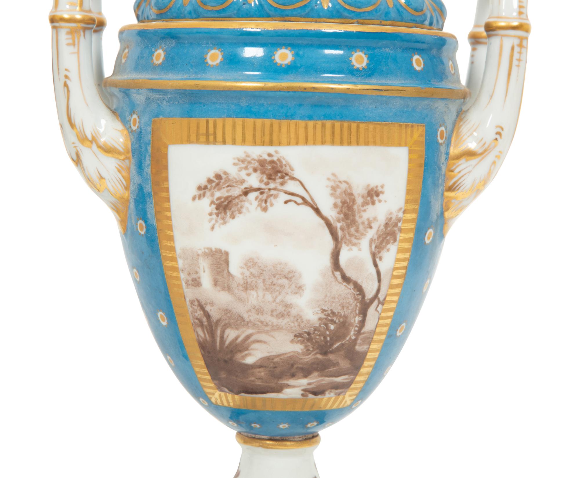 A Pair of S è vres Style Porcelain Covered Urns