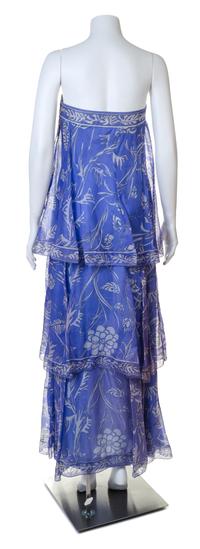 An Emilio Pucci Purple Print Silk Strapless Gown, Size 10; Wrap: 68" x 34".