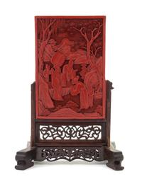 A Cinnabar Lacquer Plaque Height overall 12 1/2 inches.