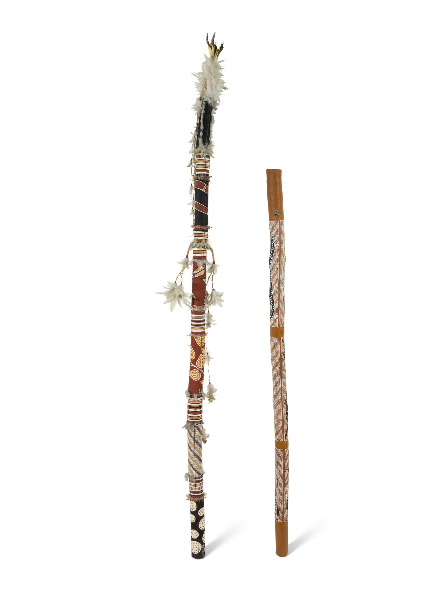 Two Carved and Painted Aboriginal Staffs