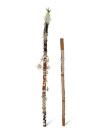 Two Carved and Painted Aboriginal Staffs