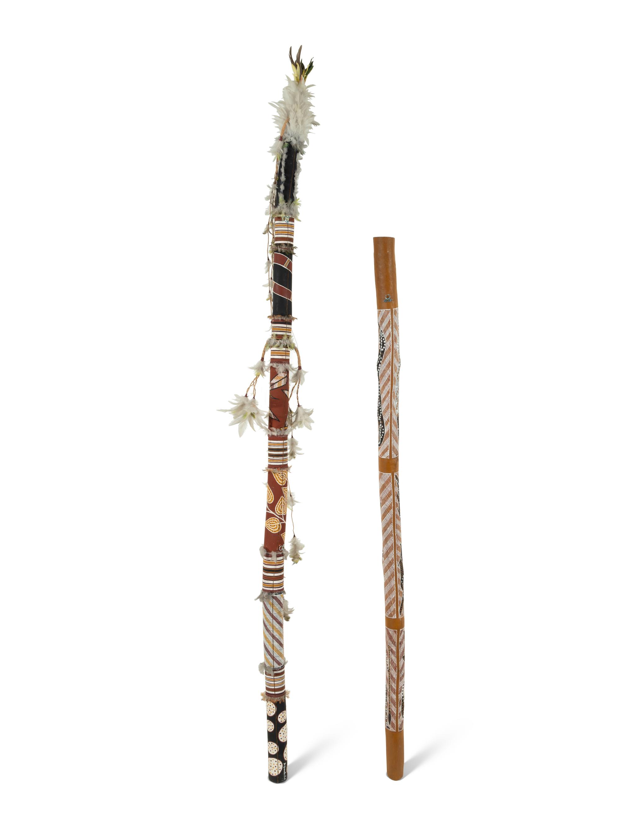 Two Carved and Painted Aboriginal Staffs