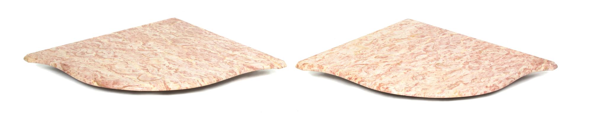 A Pair of Corner Marble Top Wall Consoles Top width, 39 x depth 31 inches. — 20TH CENTURY