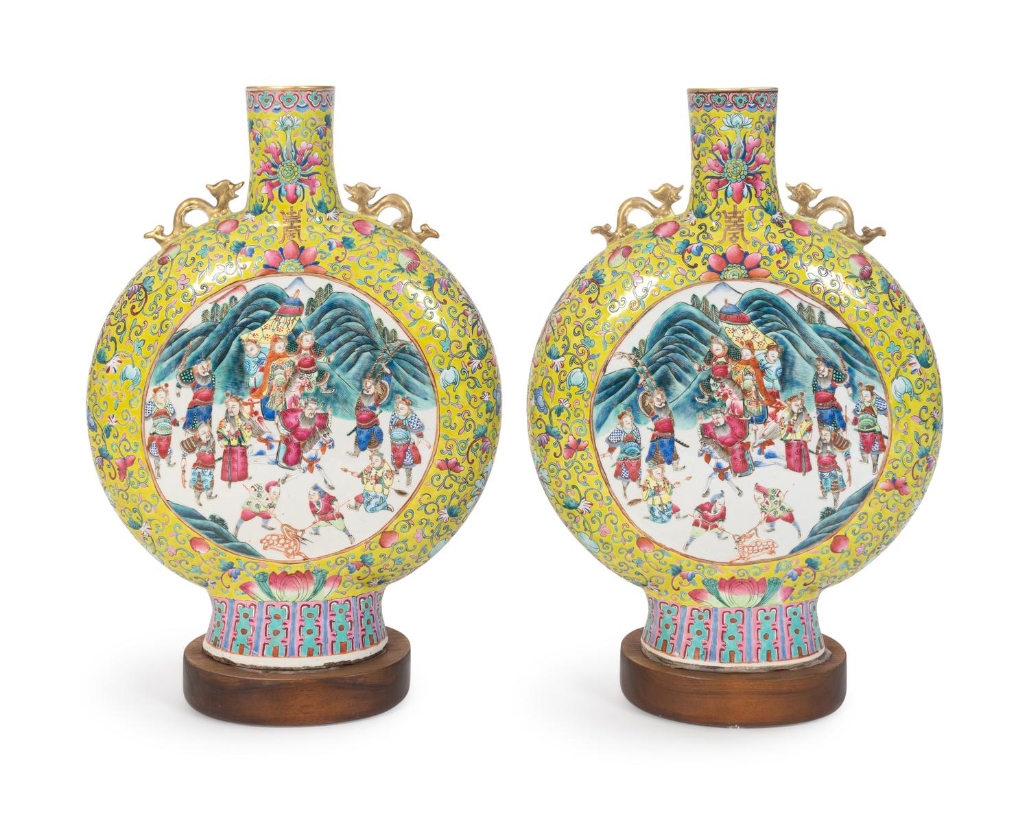 A Pair of Chinese Famille Rose Porcelain Moon Flasks — 19TH CENTURY
