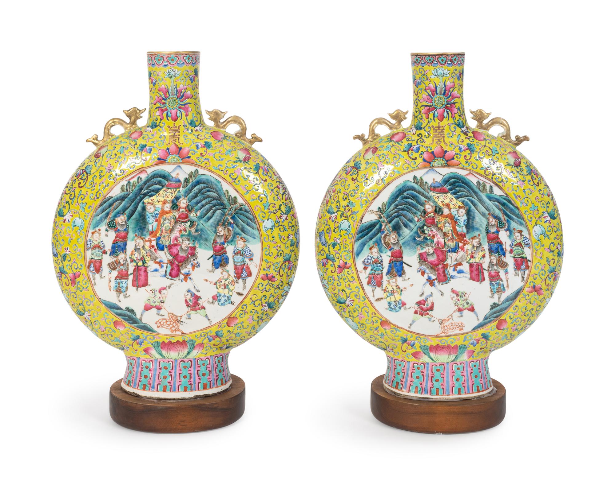 A Pair of Chinese Famille Rose Porcelain Moon Flasks — 19TH CENTURY