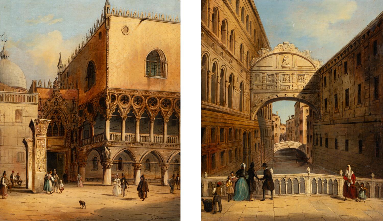 Two Views of Venice: St. Marc Square and the Bridge of Sighs