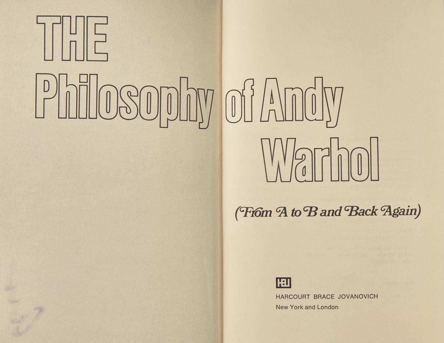 [Art] Warhol, Andy. The Philosophy of Andy Warhol (From A to B and Back Again)