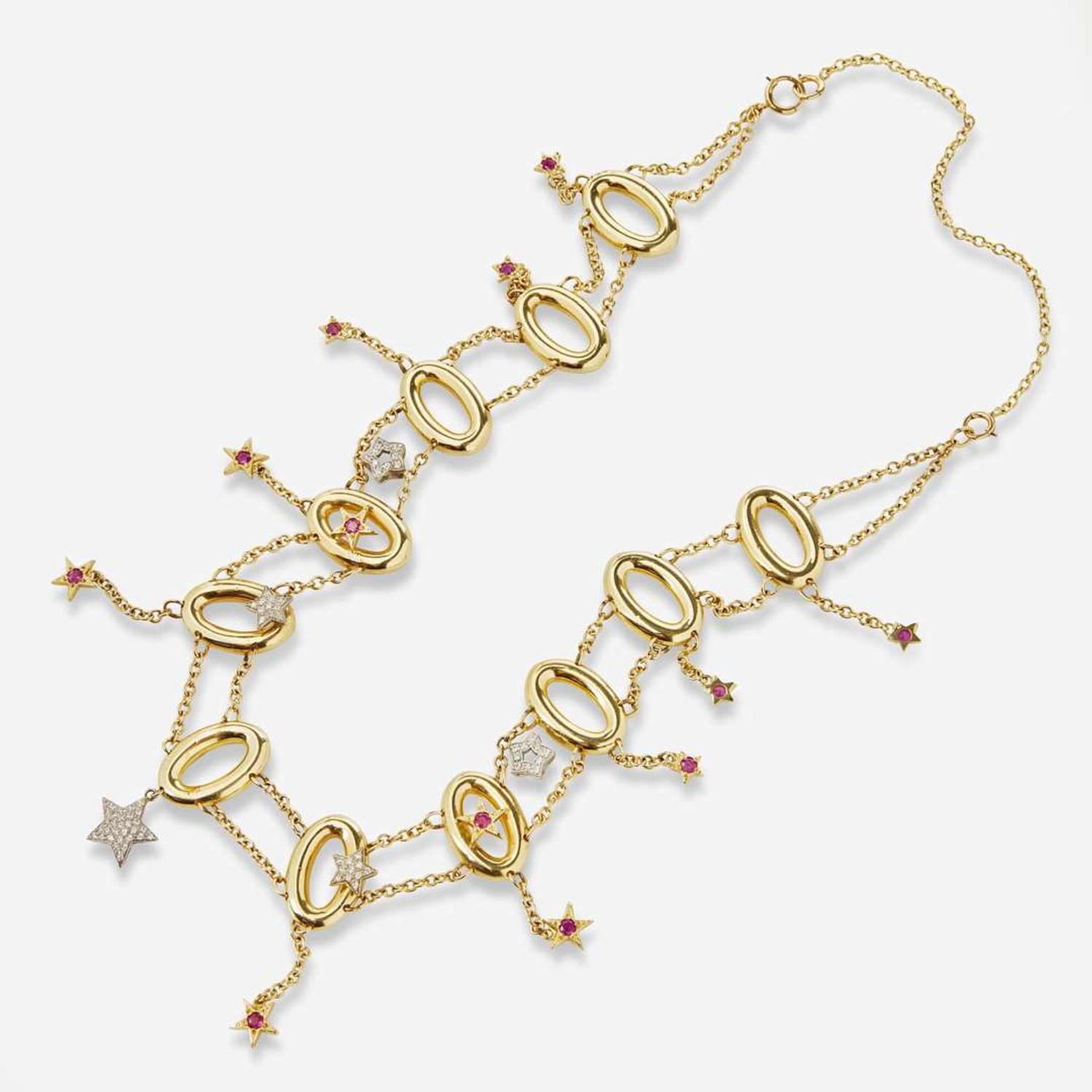 A 14K Yellow Gold and Gemstone Necklace