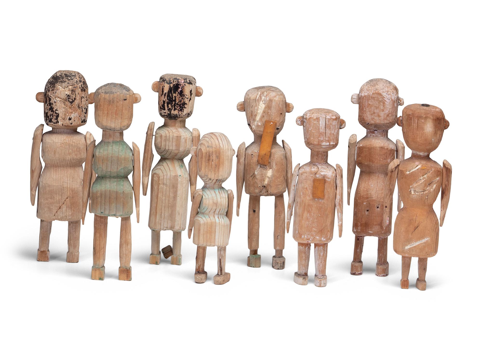 Eight Folk Art Carved Pine Figures