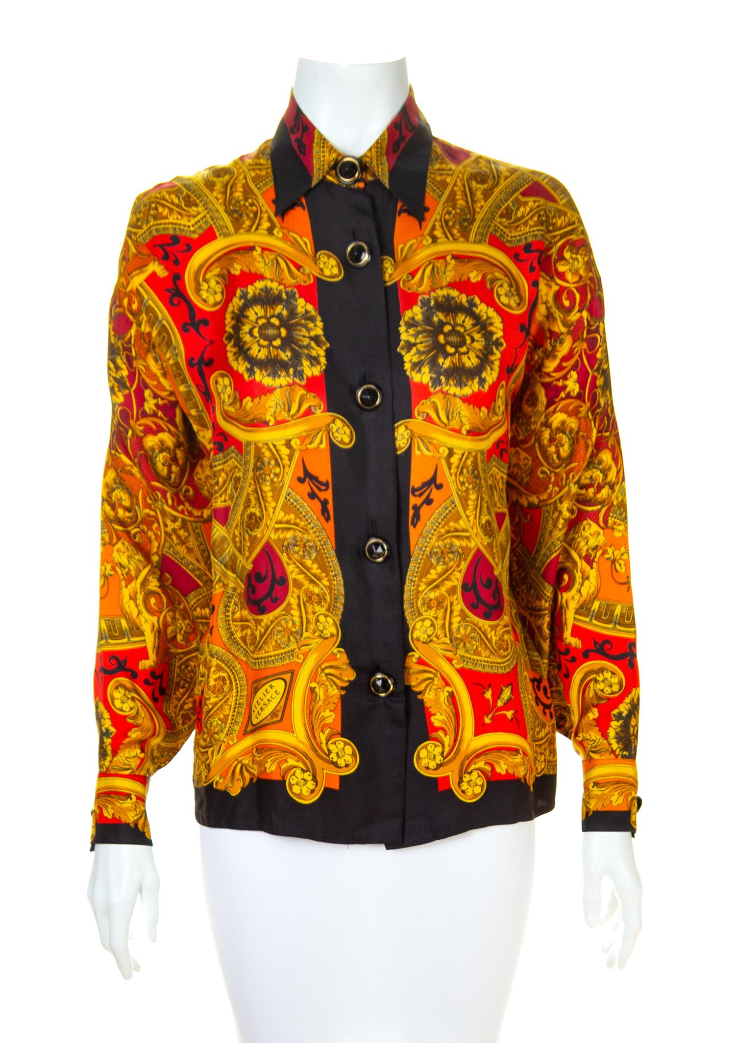 A Gianni Versace Silk Atelier Print Shirt, Size 38.