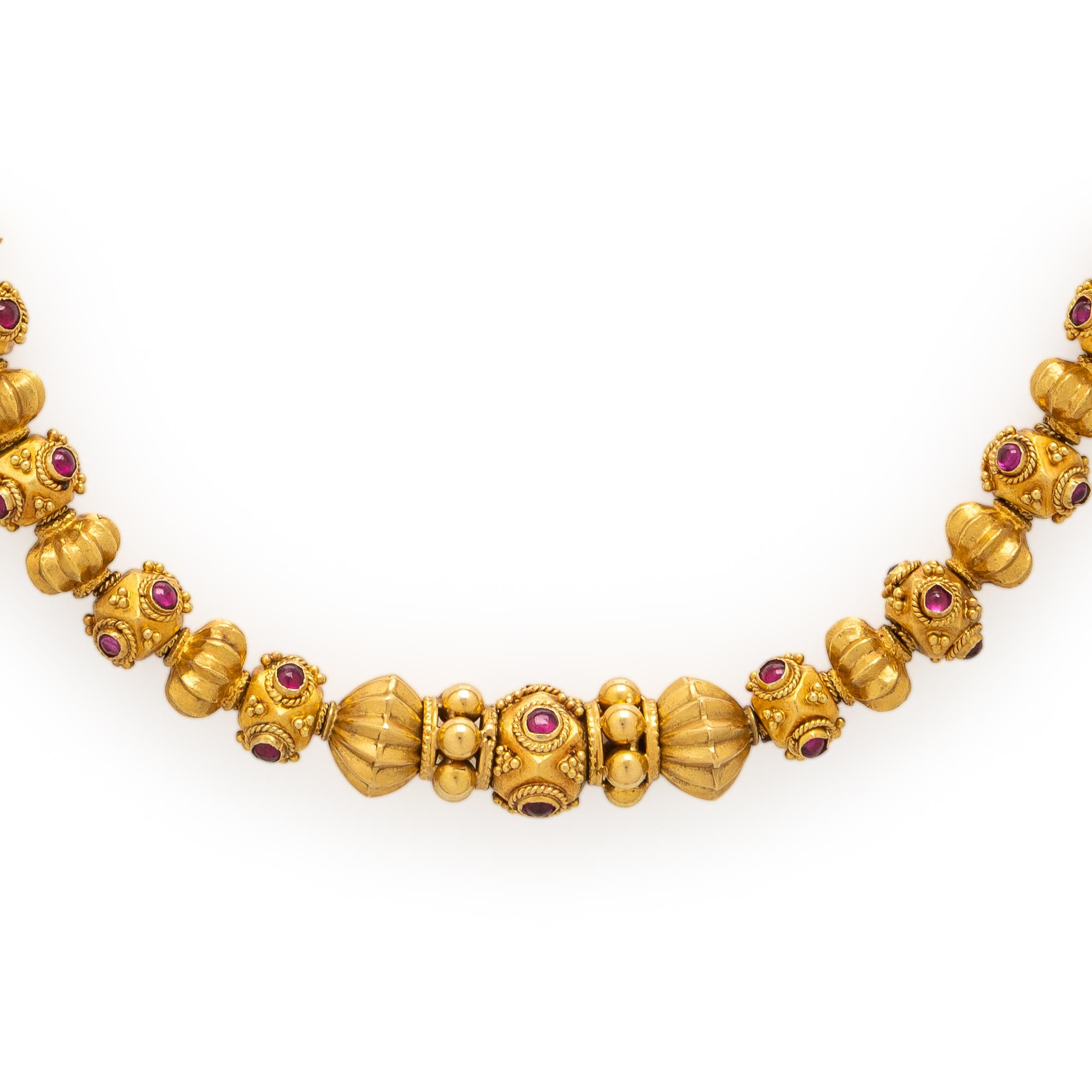 Yellow Gold and Synthetic Ruby Necklace