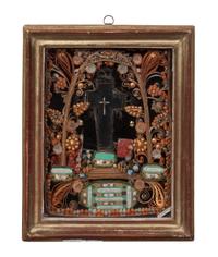 A Continental Framed Reliquary 8 1/2 x 6 1/2 inches.