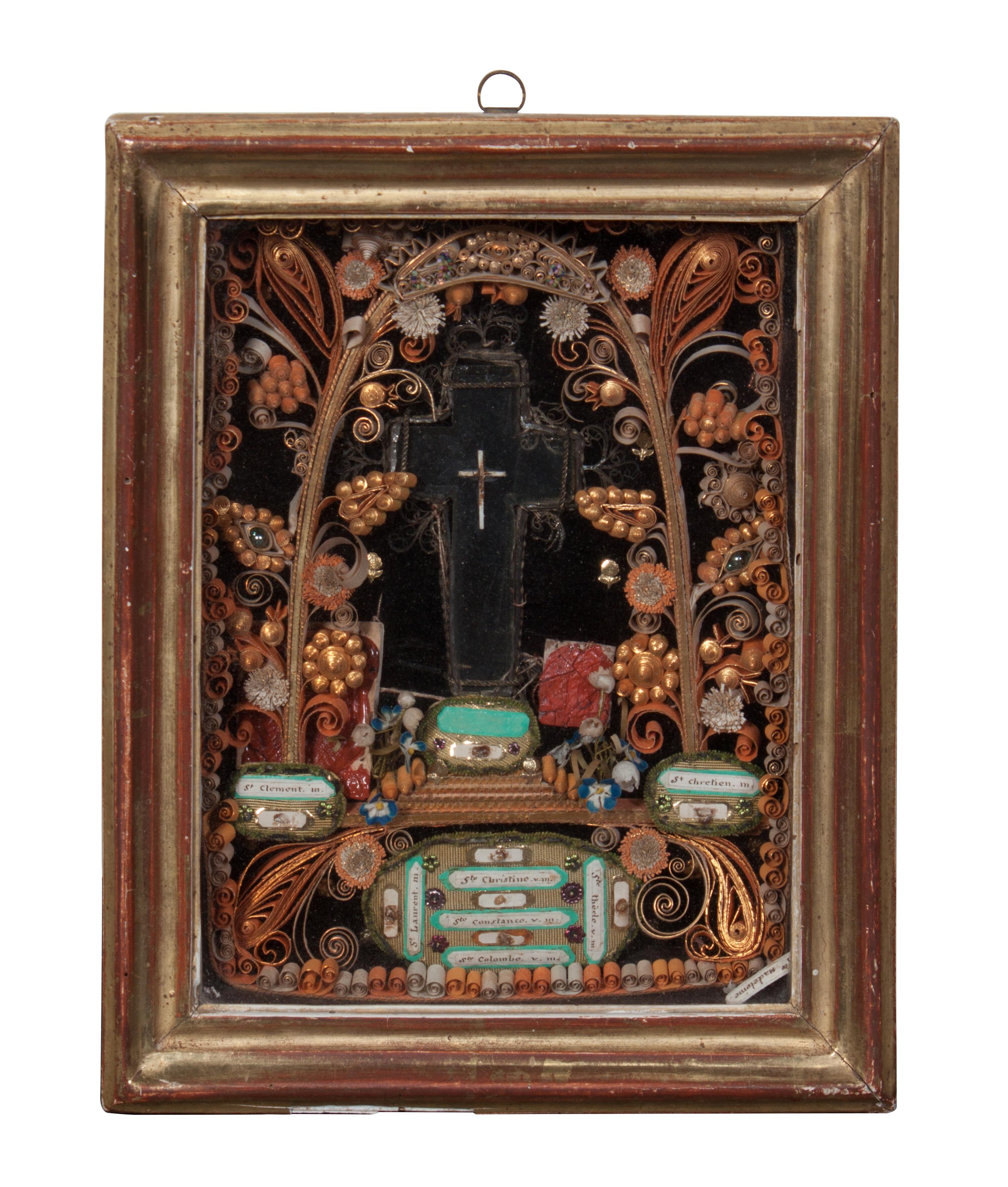 A Continental Framed Reliquary 8 1/2 x 6 1/2 inches.