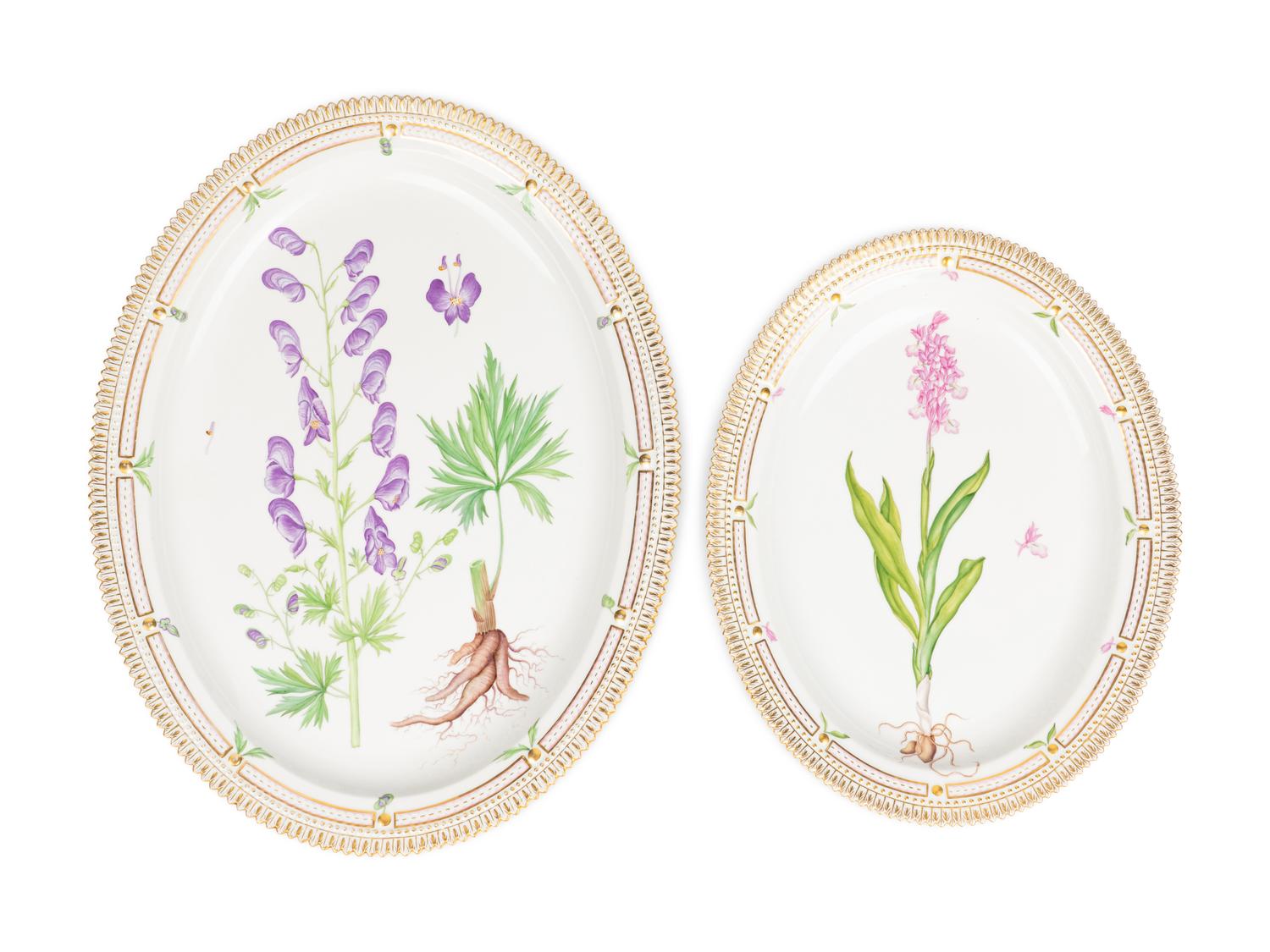 Two Royal Copenhagen Flora Danica Porcelain Oval Platters
