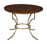 A Brass Bound Parquetry Inlaid Occasional Table with Cast Brass Bamboo Styled Base