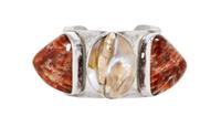A Sterling Silver, Cultured Mabe Pearl and Sunstone 'Bless Our Earth' Cuff Bracelet, Rebecca Collins, 89.20 dwts.
